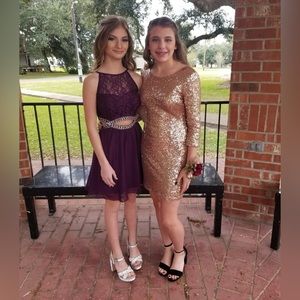 Gold Sequin Long Sleeve Dress